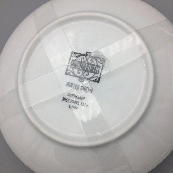 x4 222 FIFTH Winter Cheer Appetizer Plate Set Snowman Red Cardinal Christmas NEW - Picture 5 of 7